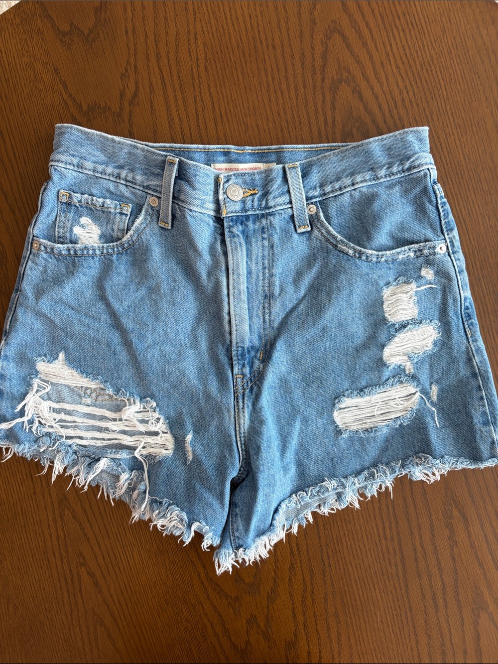 Levis Denim Distressed High-Waisted Mom Shorts - Picture 2 of 4
